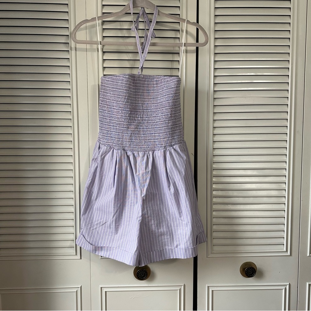 NWOT Nation LTD Lilac Romper Sz Xsmall Striped Halter Neck